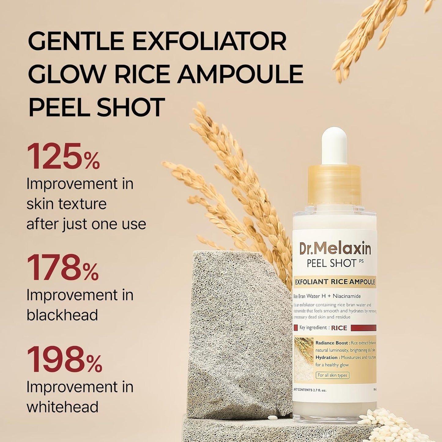 Dr.Melaxin Body & Face Peel Shot Duo Glow Rice Peeling Ampoule Kojic Acid & Turmeric spray